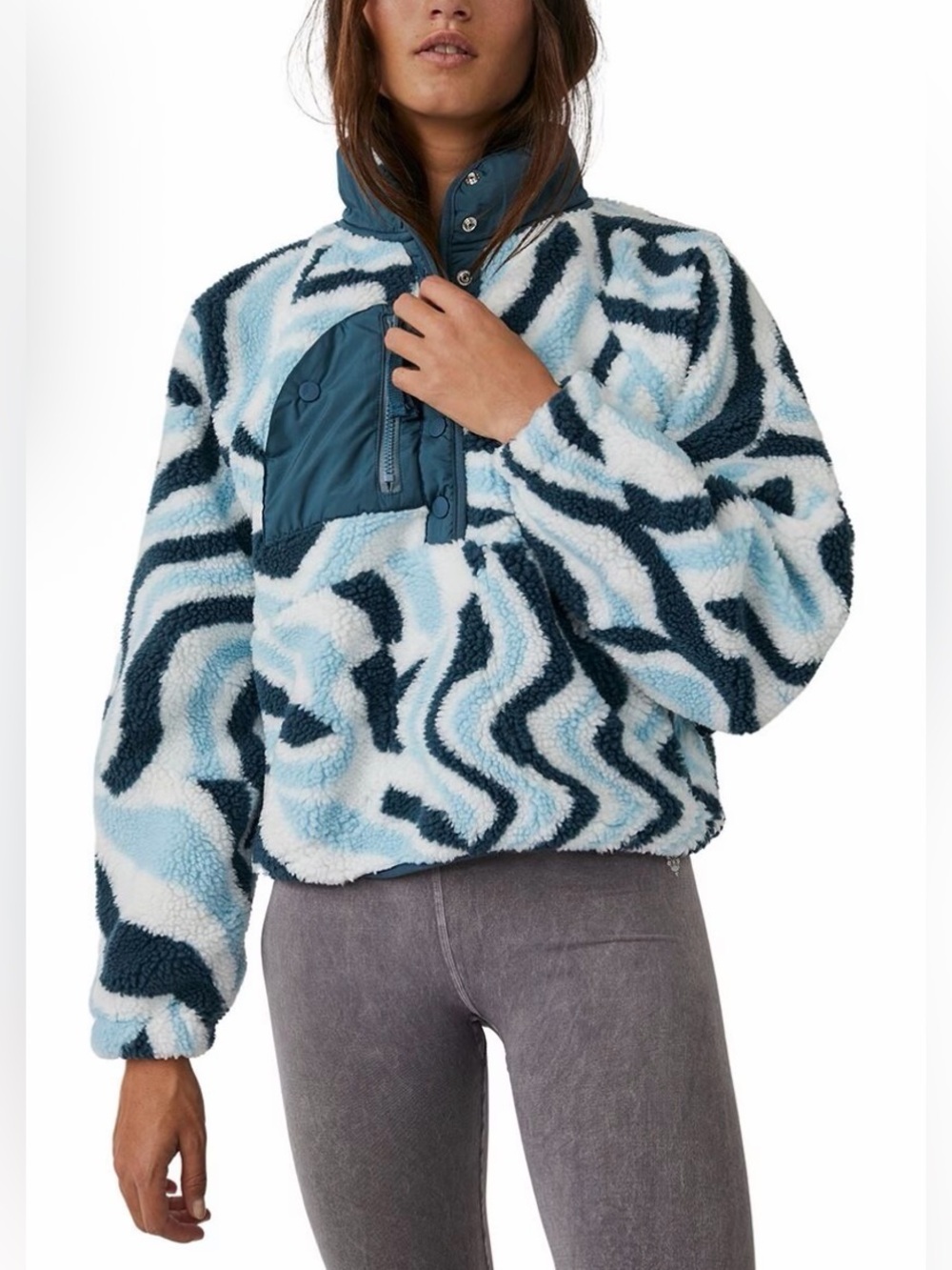 FP MOVEMENT Rocky Ridge Fleece Pullover in Blue Wave Size XS